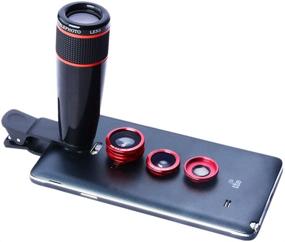 img 4 attached to 📷 Apexel 4 in 1 Camera Lens Kit - 12x Black Telephoto Lens, Red Fisheye, Wide Angle & Macro Lens with Universal Clip for iPhone, iPad, Samsung Galaxy, Sony, LG, Motorola, HTC