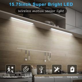 img 1 attached to 🔦 Wireless USB Rechargeable Under Cabinet Lighting with 73 LEDs - Motion Sensor Lights for Kitchen, Wardrobe, Garage, Stairs, Bedroom - Magnetic Adhesive Strip LED Night Lights