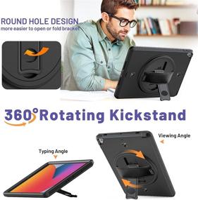 img 1 attached to 📱 Black iPad 10.2 Inch Case (9th/8th/7th Generation) with Screen Protector & Pencil Holder - 360 Rotating Kickstand & Hand Strap - HXCASEAC Shockproof Full Body Protective Cover (2021/2020/2019)