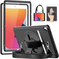 📱 black ipad 10.2 inch case (9th/8th/7th generation) with screen protector & pencil holder - 360 rotating kickstand & hand strap - hxcaseac shockproof full body protective cover (2021/2020/2019) logo