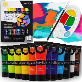 img 4 attached to 🎨 Lasten Acrylic Painting Set: 12 Colors Craft Paints for Artists, Beginners, Kids, Students, and Adults - Includes Palette and Brush (30ml/1 oz)