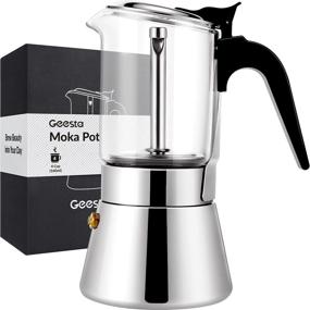 img 4 attached to ☕ Кофейник GEESTA Premium Crystal стеклянный, с верхом из стали для плиты - нержавеющая сталь, кофеварка - доступна в вариантах 4, 6 и 9 чашек - вместимость 160 мл / 5,6 унций / 4 чашки.