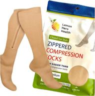 🧦 15-20mmhg compression socks with zip guard skin protection - medical zippered compression socks for men & women - 3xl, beige logo