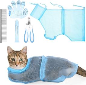 img 4 attached to Honeydak 4 Pieces Cat Shower Set: 🐱 Bathing Bag, Nail Clipper, Pet Comb, Massage Brush+