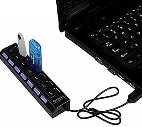 img 4 attached to 🔌 7-Port USB 2.0 Hub High Speed ON/Off Individual Switch with LEDs - Multi-Port USB Splitter for Enhanced Compatibility with All USB Devices