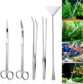 img 4 attached to 🐠 Ultimate Aquarium Tools Kit: UEETEK 5 in 1 Stainless Steel Fish Tank Aquatic Plant Tweezers Scissor Spatula Sets