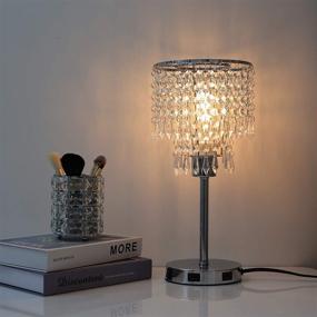 img 2 attached to 💡 Silver Crystal Bedside Table Lamp with Dual USB Charging Port: Elegant Shade, Decorative Desk Lamp for Bedrooms/Living Room/Dining Room/Kitchen (Bulb Not Included)