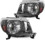 🔦 torchbeam headlight assembly for 2005-2011 tacoma, black housing with amber reflector and clear lens, passenger and driver side logo