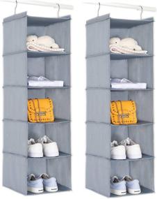 img 4 attached to 👕 BrilliantJo 5-Shelf Hanging Closet Organizer, 2PCS Clothes Storage Hanging Shelves with Hook, 43x12x12 (Blue-Gray) - Enhanced SEO