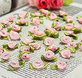 img 1 attached to 🎀 Fangfang 100 PCS Mini Ribbon Bows Roses Flowers Craft - DIY Sewing Ornaments in Pink