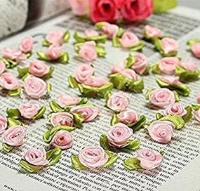 img 2 attached to 🎀 Fangfang 100 PCS Mini Ribbon Bows Roses Flowers Craft - DIY Sewing Ornaments in Pink