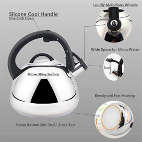 img 2 attached to ☕ Shangzher Silver Stainless Steel Tea Pot Stove Top Kettle - Whistling 3.2 Quart Fixed Silicone Handle Sphere