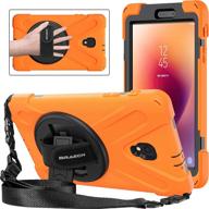 braecnstock samsung galaxy tab a 8.0 2017 case (sm-t380/t385) - three layer heavy duty shockproof soft silicone hard bumper case with 360° rotatable kickstand, adjustable handle, and shoulder strap - orange logo