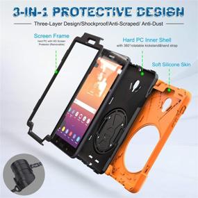 img 2 attached to BRAECNstock Samsung Galaxy Tab A 8.0 2017 Case (SM-T380/T385) - Three Layer Heavy Duty Shockproof Soft Silicone Hard Bumper Case with 360° Rotatable Kickstand, Adjustable Handle, and Shoulder Strap - Orange