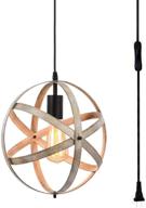 🔦 seeblen industrial metal pendant light: vintage spherical design with changeable hanging lighting, 15 ft plug-in cord & on/off switch (ash wood) logo