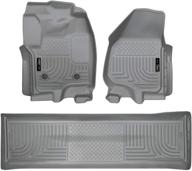 🐾 husky liners - 99712: weatherbeater front & 2nd seat floor mats for 2012-16 ford f-250/f-350 crew cab – grey, footwell coverage logo