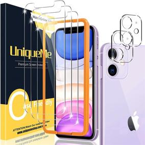 img 4 attached to 📸 Премиум [2+3 Набор] UniqueMe Совместимые с iPhone 11 6,1-дюймовые защитные стекла для камеры и экрана - закаленное стекло, HD-четкость, без пузырей, легкая установка.