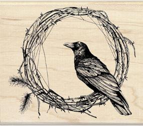 img 1 attached to 🖤 Inkadinkado Crow Wreath Wood Stamp 60-01108 - Black