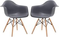 🪑 набор стульев с подлокотниками poly and bark grey vortex - современный дизайн середины века для кухни, гостиной и столовой - натуральные деревянные ножки. логотип