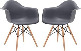 img 4 attached to 🪑 Набор стульев с подлокотниками Poly and Bark Grey Vortex - современный дизайн середины века для кухни, гостиной и столовой - натуральные деревянные ножки.