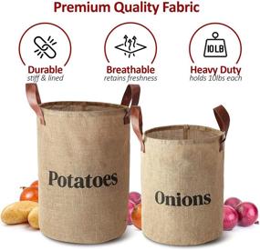 img 3 attached to 🥔 Lined Burlap Pantry Storage Baskets Set of 2 with Handles for Potatoes and Onions - Decorative Rustic Farmhouse Home Décor Design, Kitchen Organization, 2 Pack