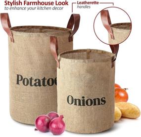 img 2 attached to 🥔 Lined Burlap Pantry Storage Baskets Set of 2 with Handles for Potatoes and Onions - Decorative Rustic Farmhouse Home Décor Design, Kitchen Organization, 2 Pack