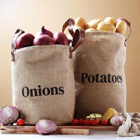 img 1 attached to 🥔 Lined Burlap Pantry Storage Baskets Set of 2 with Handles for Potatoes and Onions - Decorative Rustic Farmhouse Home Décor Design, Kitchen Organization, 2 Pack