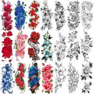 jeefonna 21 sheets flowers temporary tattoos: waterproof, stylized rose peony art for women & girls logo