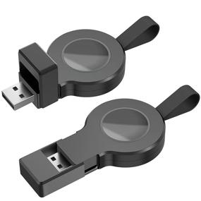 img 4 attached to 🔌 Переносное магнитное зарядное устройство для iWatch с USB: Быстрая зарядка для Apple Watch Series 6/5/4/3/2/1/SE - 2 штуки Совместимые беспроводные зарядки (черный)