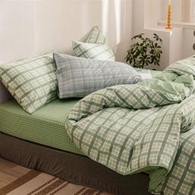 img 2 attached to 🌿 EnjoyBridal Geometric Green Grid Twin Size Duvet Cover - Premium Cotton Boys Plaid Cover Twin for Teens Girls - 3-Piece Modern and Simple Bedding Set Twin with Hidden Zipper (No Comforter Included)