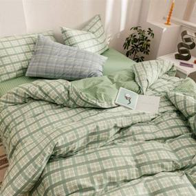 img 4 attached to 🌿 EnjoyBridal Geometric Green Grid Twin Size Duvet Cover - Premium Cotton Boys Plaid Cover Twin for Teens Girls - 3-Piece Modern and Simple Bedding Set Twin with Hidden Zipper (No Comforter Included)