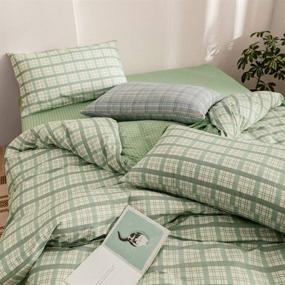 img 3 attached to 🌿 EnjoyBridal Geometric Green Grid Twin Size Duvet Cover - Premium Cotton Boys Plaid Cover Twin for Teens Girls - 3-Piece Modern and Simple Bedding Set Twin with Hidden Zipper (No Comforter Included)
