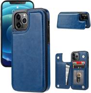 📱 joyaki slim wallet case for iphone 12 pro/12, premium pu leather card holder case with card slots and screen protective glass - deep blue (6.1") logo