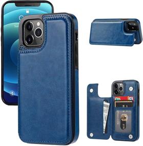 img 4 attached to 📱 JOYAKI Slim Wallet Case for iPhone 12 Pro/12, Premium PU Leather Card Holder Case with Card Slots and Screen Protective Glass - Deep Blue (6.1")