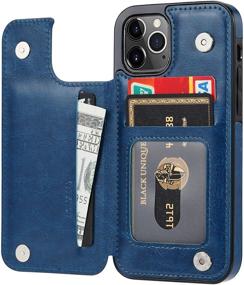 img 3 attached to 📱 JOYAKI Slim Wallet Case for iPhone 12 Pro/12, Premium PU Leather Card Holder Case with Card Slots and Screen Protective Glass - Deep Blue (6.1")