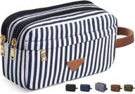 🔵 fantasylinen men's stripe travel toiletry organizer bag: canvas shaving dopp kit & womens cosmetic makeup bag (blue stripes) logo