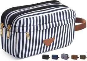 img 4 attached to 🔵 Fantasylinen Men's Stripe Travel Toiletry Organizer Bag: Canvas Shaving Dopp Kit & Womens Cosmetic Makeup Bag (Blue Stripes)