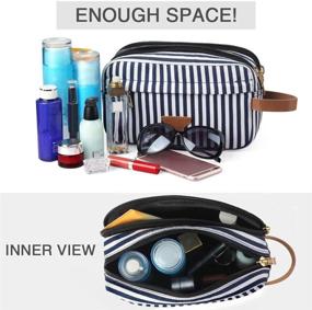 img 2 attached to 🔵 Fantasylinen Men's Stripe Travel Toiletry Organizer Bag: Canvas Shaving Dopp Kit & Womens Cosmetic Makeup Bag (Blue Stripes)