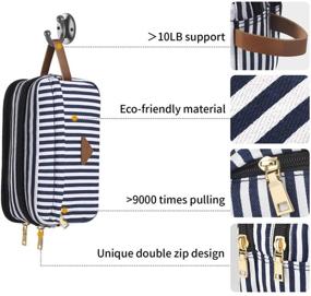 img 3 attached to 🔵 Fantasylinen Men's Stripe Travel Toiletry Organizer Bag: Canvas Shaving Dopp Kit & Womens Cosmetic Makeup Bag (Blue Stripes)