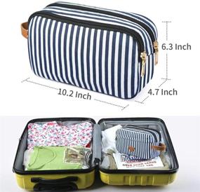 img 1 attached to 🔵 Fantasylinen Men's Stripe Travel Toiletry Organizer Bag: Canvas Shaving Dopp Kit & Womens Cosmetic Makeup Bag (Blue Stripes)