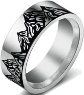 stainless steel mountain prints wedding ring - 8mm high polished band for outdoor sports logo