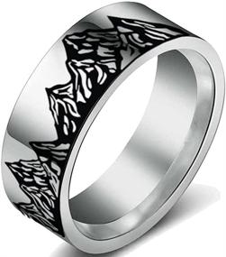 img 1 attached to Stainless Steel Mountain Prints Wedding Ring - 8mm High Polished Band for Outdoor Sports