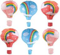 🎈 rainbow hanging hot air balloon paper lanterns - party decoration for birthday, wedding, christmas party - 12 inch, pack of 6 pieces logo