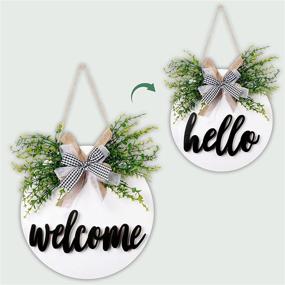 img 4 attached to AerWo Interchangeable Welcome Sign: Rustic Front Door Decor with Buffalo Plaid Bow - Perfect Spring Housewarming Gifts and Home Decorations