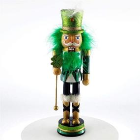 img 2 attached to 🍀 Large Wooden Irish Nutcracker Soldier Doll with Green & Black Uniform Jacket, Shamrock Staff, Glittery Green Top Hat & Faux Fur Details - St. Patrick's Day Holiday Figure, 12 inch