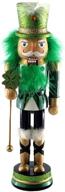 🍀 large wooden irish nutcracker soldier doll with green & black uniform jacket, shamrock staff, glittery green top hat & faux fur details - st. patrick's day holiday figure, 12 inch logo