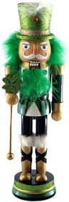 img 3 attached to 🍀 Large Wooden Irish Nutcracker Soldier Doll with Green & Black Uniform Jacket, Shamrock Staff, Glittery Green Top Hat & Faux Fur Details - St. Patrick's Day Holiday Figure, 12 inch