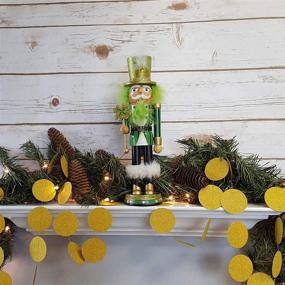 img 1 attached to 🍀 Large Wooden Irish Nutcracker Soldier Doll with Green & Black Uniform Jacket, Shamrock Staff, Glittery Green Top Hat & Faux Fur Details - St. Patrick's Day Holiday Figure, 12 inch
