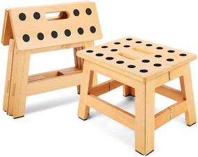 img 4 attached to 🪑 Folding Wooden Stool - 8.8" Height - Step Stool for Adults & Kids, Foldable and Portable - Ideal for Kitchen, Garden, Camping - Patented Design - Supports up to 300 Lbs