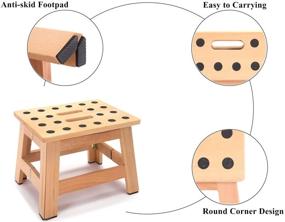 img 2 attached to 🪑 Folding Wooden Stool - 8.8" Height - Step Stool for Adults & Kids, Foldable and Portable - Ideal for Kitchen, Garden, Camping - Patented Design - Supports up to 300 Lbs